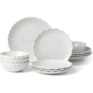 image:imageLenox Dinnerware Sets French Perle Scallop White 18Piece Dinnerware Set Service For 6 Stoneware Material Dishwasher Safe Microwave Safe Bowls Plates And Bowls Dinner Dishes White 18 Piece12Piece Dinnerware Set