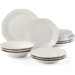 image:imageLenox Dinnerware Sets French Perle Scallop White 18Piece Dinnerware Set Service For 6 Stoneware Material Dishwasher Safe Microwave Safe Bowls Plates And Bowls Dinner Dishes White 18 Piece12Piece Dinnerware Set  Pasta Bowls