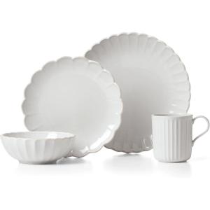 image:imageLenox Dinnerware Sets French Perle Scallop White 18Piece Dinnerware Set Service For 6 Stoneware Material Dishwasher Safe Microwave Safe Bowls Plates And Bowls Dinner Dishes White 18 Piece4Piece Place Setting White
