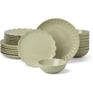 image:imageLenox Stoneware Dinnerware Sets For 8 French Perle Scallop Matcha 24Piece Dinnerware Set Service For 8 Dishwasher Safe Ceramic Plates Stoneware Dinner Plates and Bowls Sets Green 24 Piece