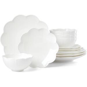 image:imageLenox Dinnerware Sets Studio 1414 Coupe 24Piece Dinnerware Set Service For 8 Bone China Material Dishwasher Safe Microwave Safe Bowls Plates And Bowls Dinner Dishes Plates White 24 PieceScallop