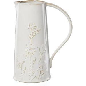 image:imageLenox Home And Kitchen Homespun Pitcher Stoneware Material Water Jug Dishwasher Safe Water Pitcher Table Decor Home Decor Decorative Pitchers Thistle DesignWhite 1 Piece 82 Ounce Capacity