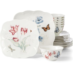 image:imageLenox Porcelain Dinnerware Sets For 6 Lenox Butterfly Meadow Collection Square 18Piece Dinnerware Set Service For 6 Kitchen and Dining Round Bowls Square Dinner Plates and Bowls Sets 18 Piece