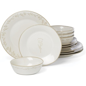 image:imageLenox Dinnerware Set Homespun 12Piece Set Service For 4 Stoneware Material Dishwasher amp Microwave Safe Home And Kitchen Dishes Kitchen And Dining Plates And Bowls Sets White 12 Pieces