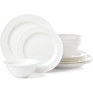 image:imageLenox Dinnerware Set Studio 1414 Rimmed 12Piece Set Service For 4 Bone China Material Dishwasher amp Microwave Safe Home And Kitchen Kitchen And Dining Plates And Bowls Sets White 12 Pieces