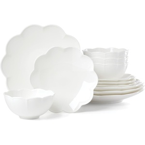 image:imageLenox Dinnerware Set Studio 1414 Scallop 16Piece Set Service For 4 Bone China Material Dishwasher amp Microwave Safe Home And Kitchen Kitchen And Dining Plates And Bowls Sets White 16 PiecesScallop